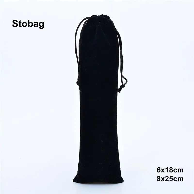 StoBag 50pcs Wholesale Black Velvet Bags Linen Long Drawstring Pocket Jewelry Gift Storage Cloth Pouches Portable Packaging