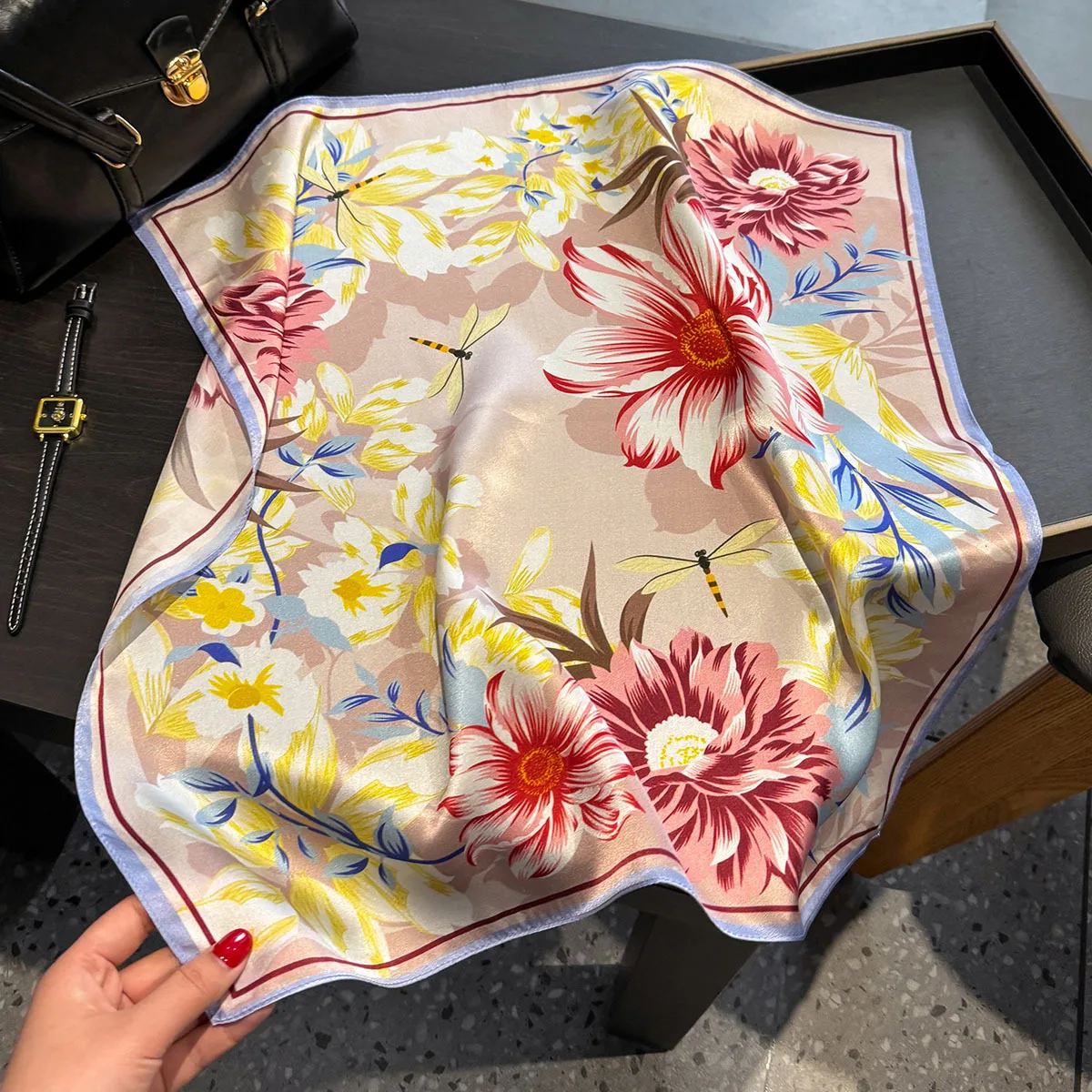 

New 100% Real Silk Satin Women Scarf 2025 Flower Printed Foulard Femme Square Head Scarfs Bandana Shawl For Lady Hijab