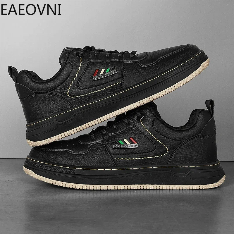 New Leather Men's White Casual Men Vulcanize Sneakers Breathable Sport EAEOVNI Popular Model Fashion New Style Casual Sneaker