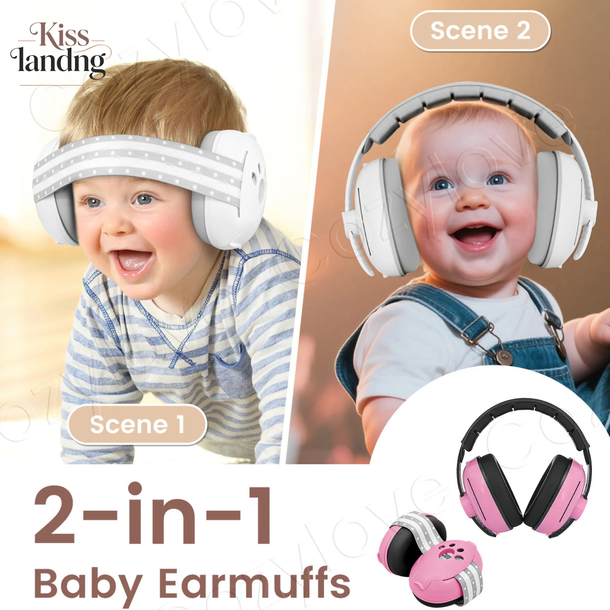 2-in-1 Baby Noise Cancelling Headphones | Adjustable Ear Protection Earmuffs with Headband for Infants & Toddlers