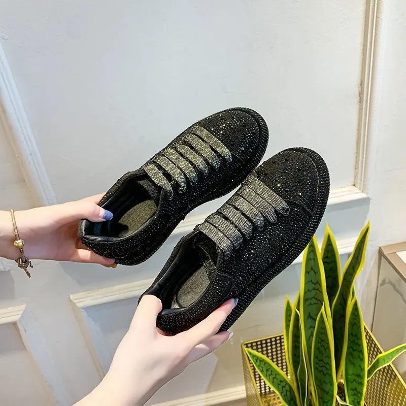 Baskets à Strass Brillants pour Homme et Femme, Chaussures de dehors Décontractées, à Plateforme, Confortables, Canisées