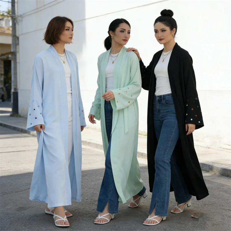 

Eid Heart Embroidery Long Robe Dubai Abaya Turkey Kaftan Women Muslim Dress Kimono Cardigan Arabic Kebaya Caftan Marocain Femme