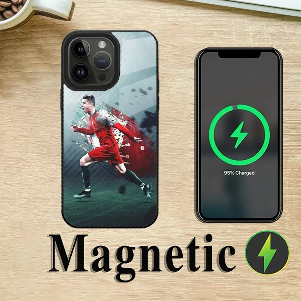 Caixa De Telefone De Carregamento Magnético Sem Fio, CR7 Estrela De Futebol, R-Ronaldo-ES(1), iPhone 15,14, 14,13,12,11,Plus,Pro,Max, Mini, Magsafe