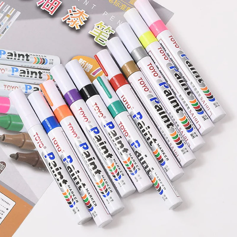 قلم علامة زيتية لإطارات عجلة السيارة مقاوم للماء ، علامة طلاء دائمة لا يتلاشى ، أقلام تحديد جرافيتي ، مستلزمات مكتبية