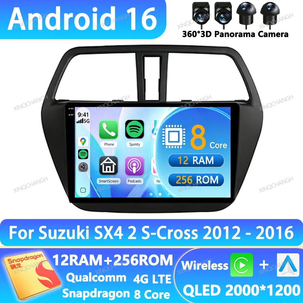 Android 16 Car Radio For Suzuki SX4 2 S-Cross 2012 - 2016 QLED BT Head Unit Navigation Multimedia Stereo Video Player GPS 2DIN