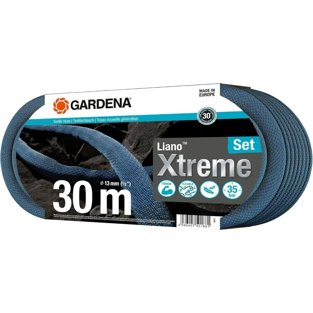 1/2 inch, 30m set: Extremely robust textile garden hose, for indoor water taps, with PVC inner tube