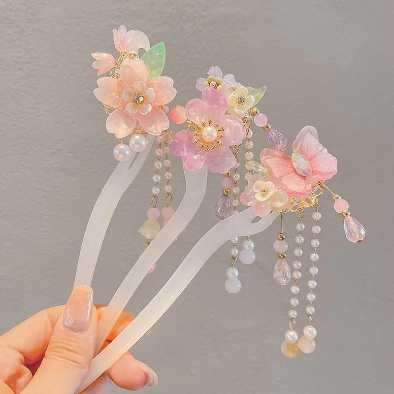 

Kids Chinese Style Flower Hair Stick for Women Girls Rhinestone Tassel Hair Clips Headpiece Fashion Hairpin Hair Accessories