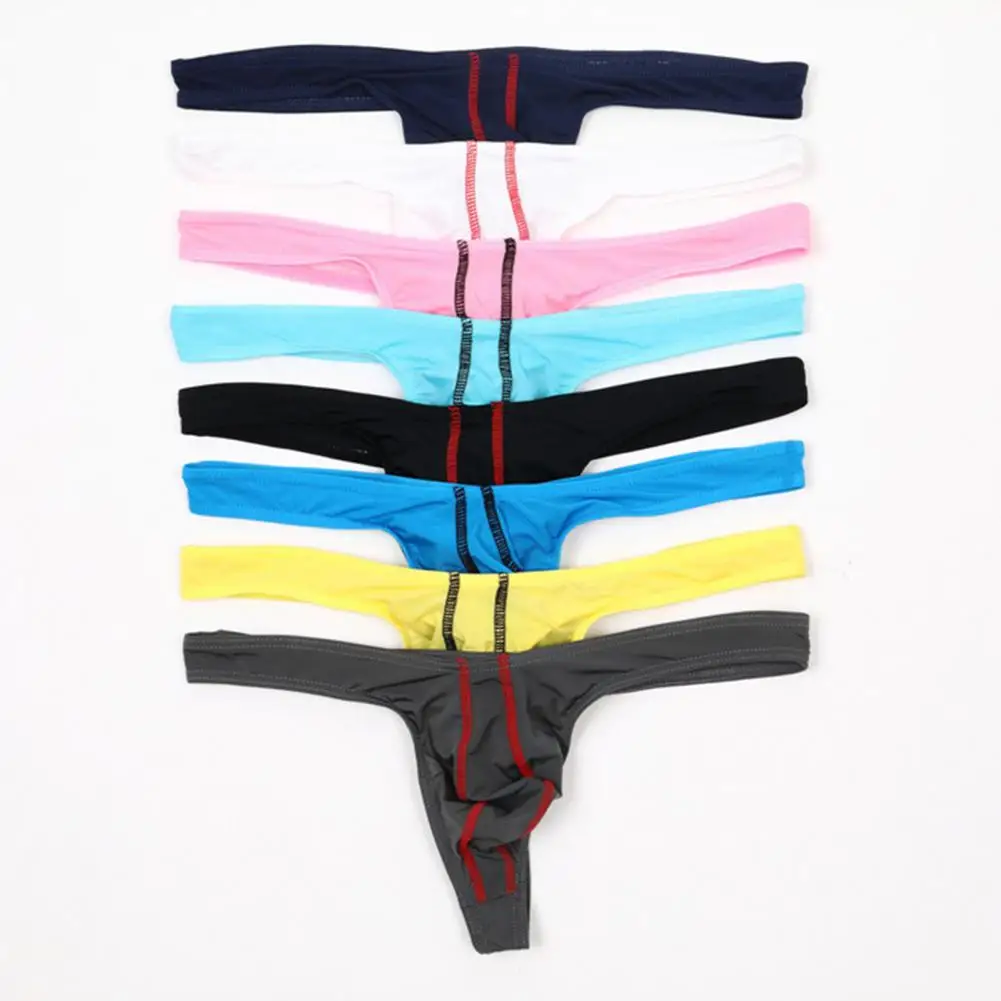 Men Spandex G String Men's Sexy G-string Thong Underwear Low Rise Bulge Pouch Briefs Seamless Stretchy T-back Butt-flaunting