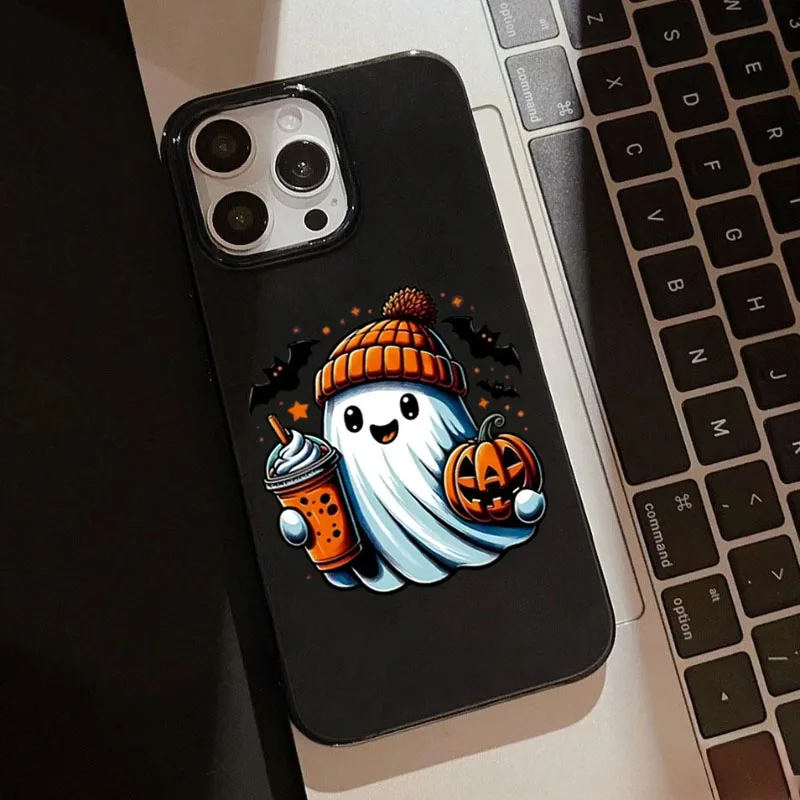 ゴーストパンプキンハロウィンバックフォンケース iPhone 17 16 15 14 13 12 Pro Max 11 7 8 16 PLUS X XR XS 17 耐衝撃ソフトTPUカバー
