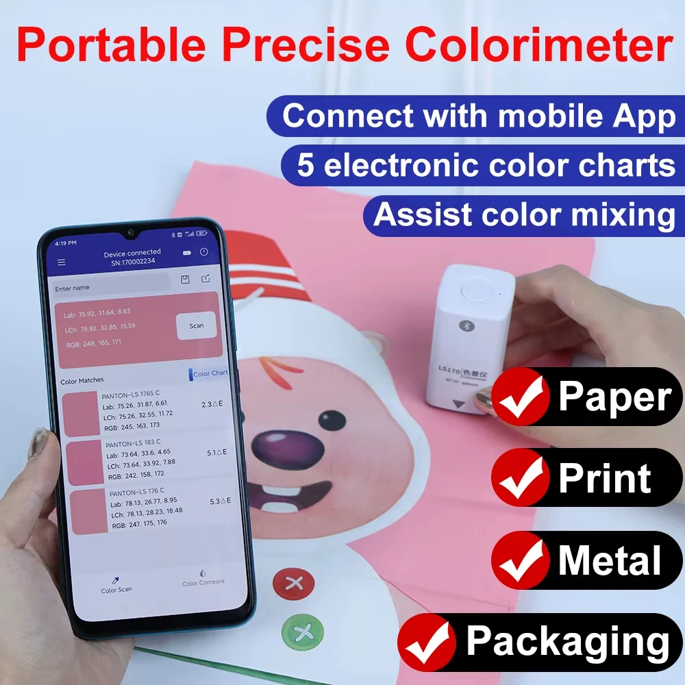 LS170 Portable Colorimeter 45/0 Mini Color Reader with Bluetooth APP for Paper Color Measurement