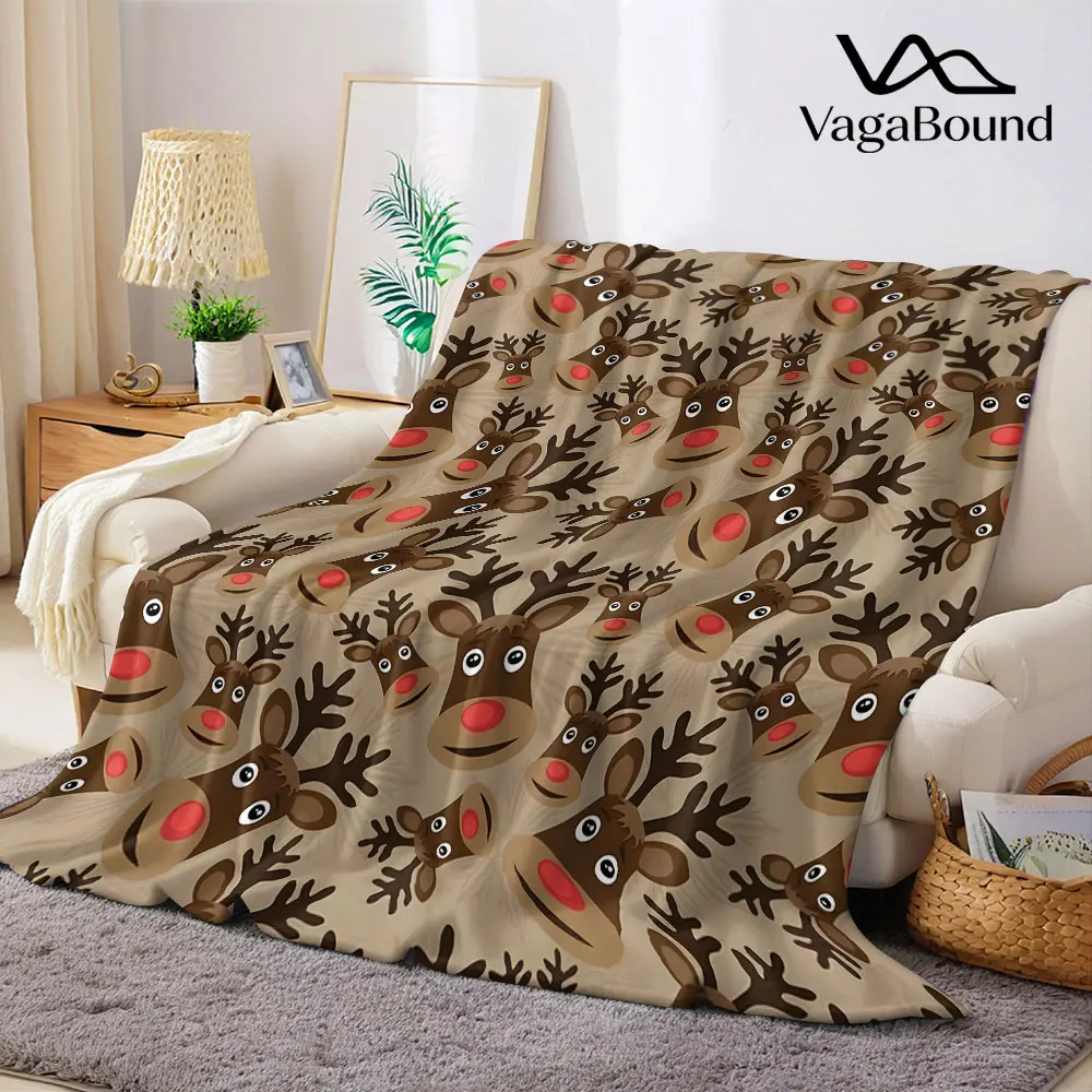 Cute Reindeer Christmas Flannel Blanket Perfect for Sofa Office Bed Travel Sleep Read Relax Camping Four Season Use