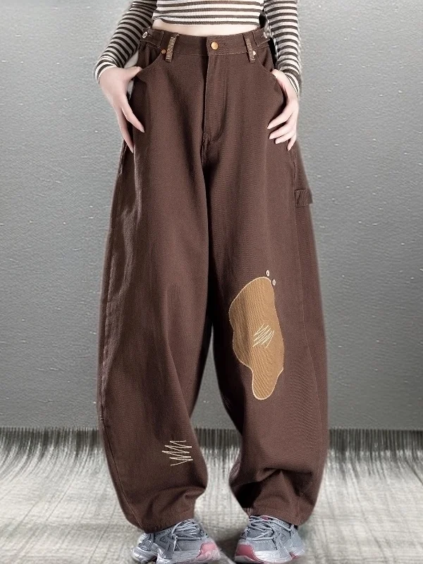 

High Waist Slimming Knife Embroidered Patchwork Wide Leg Jeans Casual Sle Spring Collection for Young Women