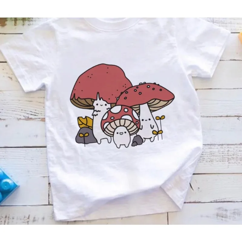 Summer Cute  Cartoon Mushroom Style Print Girls Clothes Casual Versatile Children's Fine Tops