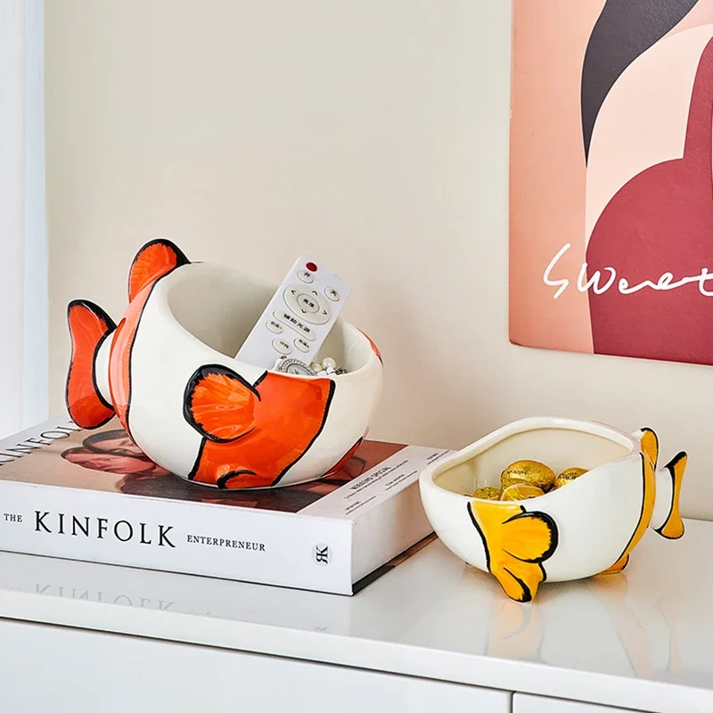 Creative Clownfish Storage Box Ceramic Cartoon Animal Jewelry Cosmetics Fruit Snack Storage Room Desktop Fish Crafts Decoration