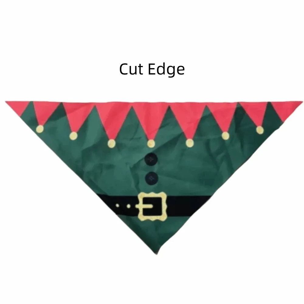 Adjustable Christmas Dog Bandanas Red Green Polyester Santa Elf Triangle Bib Scarf Kawaii Tie-on Pet Neck Scarf