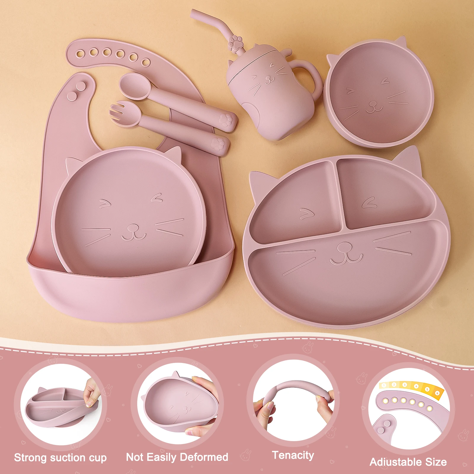 7 pz/set Set di cucchiai per piatti in Silicone per bambini ciotola in Silicone per l'alimentazione del bambino piatti per bambini stoviglie portatili in Silicone senza BPA per bambini