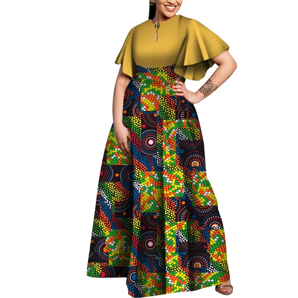 Maxi Afrikanisches Kleid für Frauen Plus Größe Anmutige Flare Hülse Ankara Wachs Druck Party Kleid Afrikanische Print Kleider für Frauen WY5564