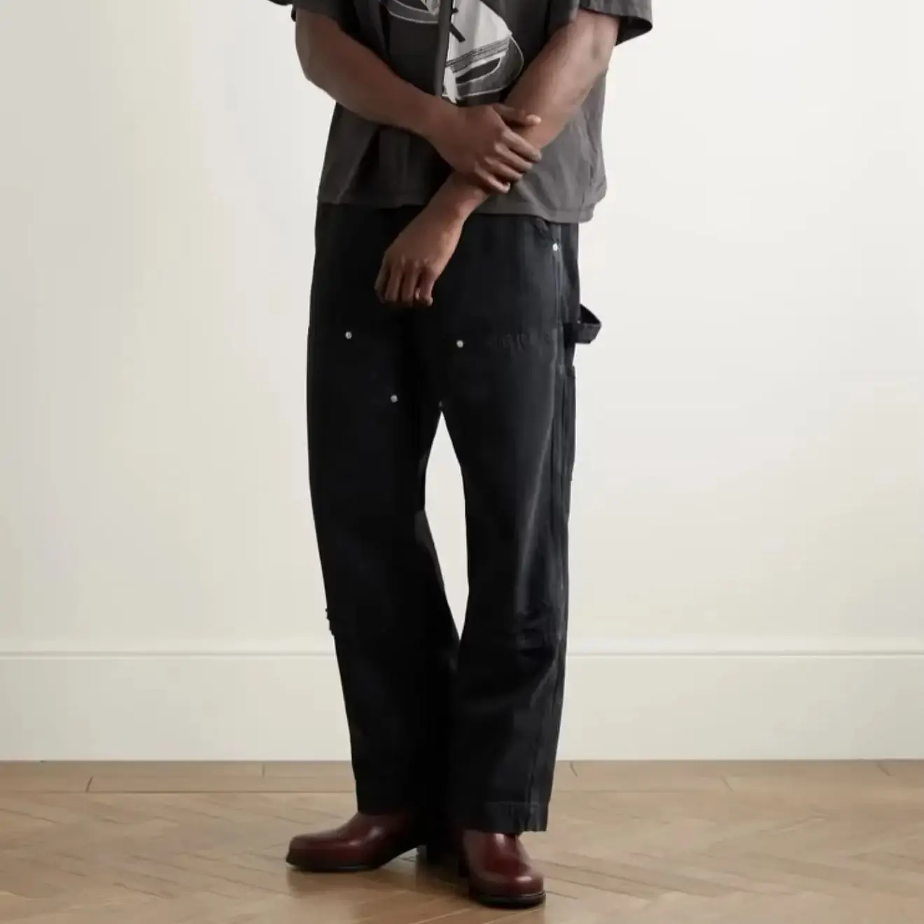 ER/D 25SS Washed Damage Striped Logging Pants Double Knee Rivet Overalls
