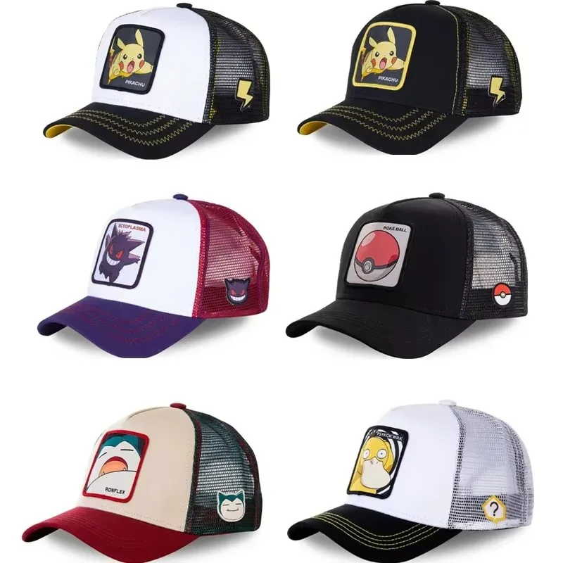 Pokemon High Quality Embroidery Baseball Cap Pikachu Gengar Snorlax Psyduck Anime Adjustable Breathable Mesh Hat Cosplay Gifts