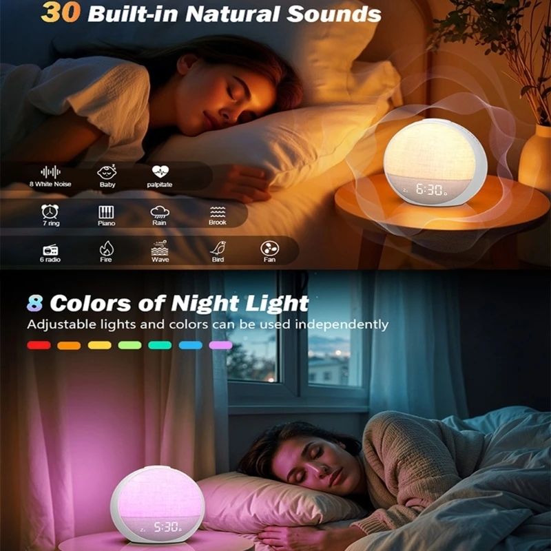 Modern Sunrises Alarm Clock With Brightness Adjustment And 30 Soothings Sound Gentle Wake Up Light Dimmable Clock B03E