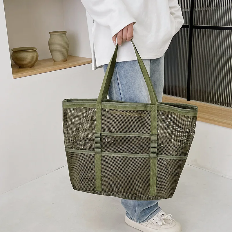Foldable Lightweight Beach Bags Large Capacity Grocery Produce Tote Bag Beach Shoulder Bag Women's Casual Shopping Bags image 3