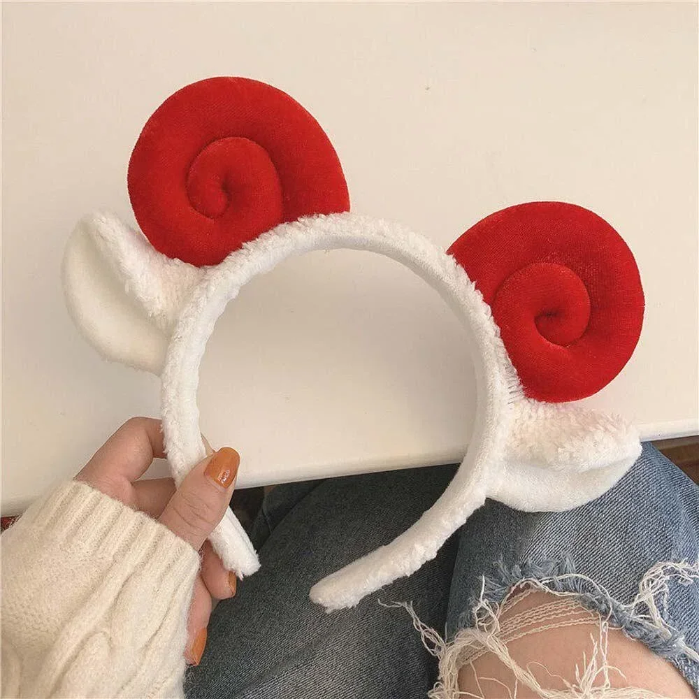 Girls Fashion Cute Sheep Horn Lamb Ear Headband Makeup Head Band Hair Band Headwear for Wash Face Shower Hair Accessories