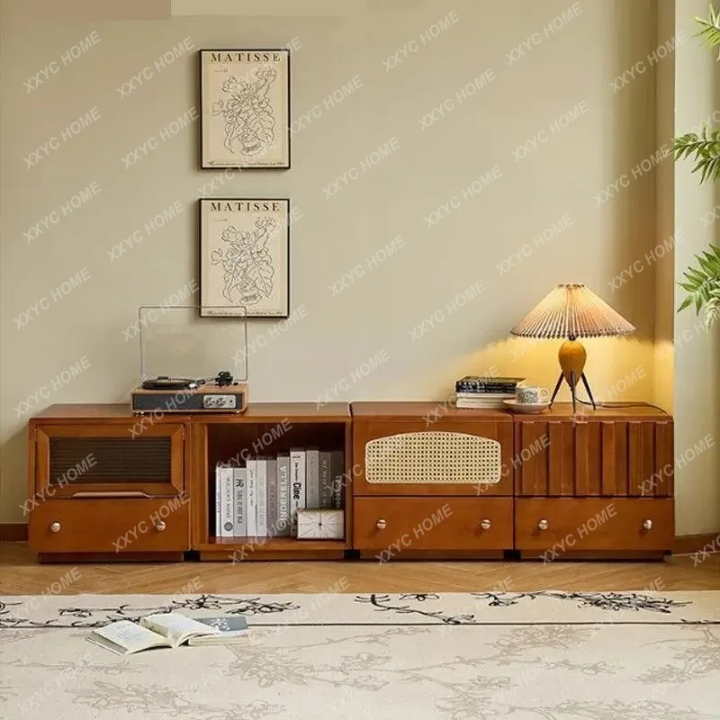 XX retro solid wood bookcase module combination living room bedside storage cabinet