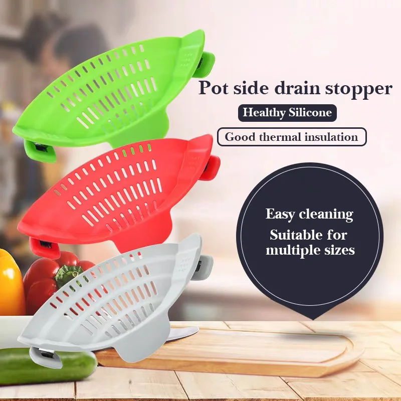 Universal Silicone Clip on Pan Pot Strainer Anti Spill Pasta Pot Strainer Food Grade Fruit Colander for Pasta Fruit Vegetable