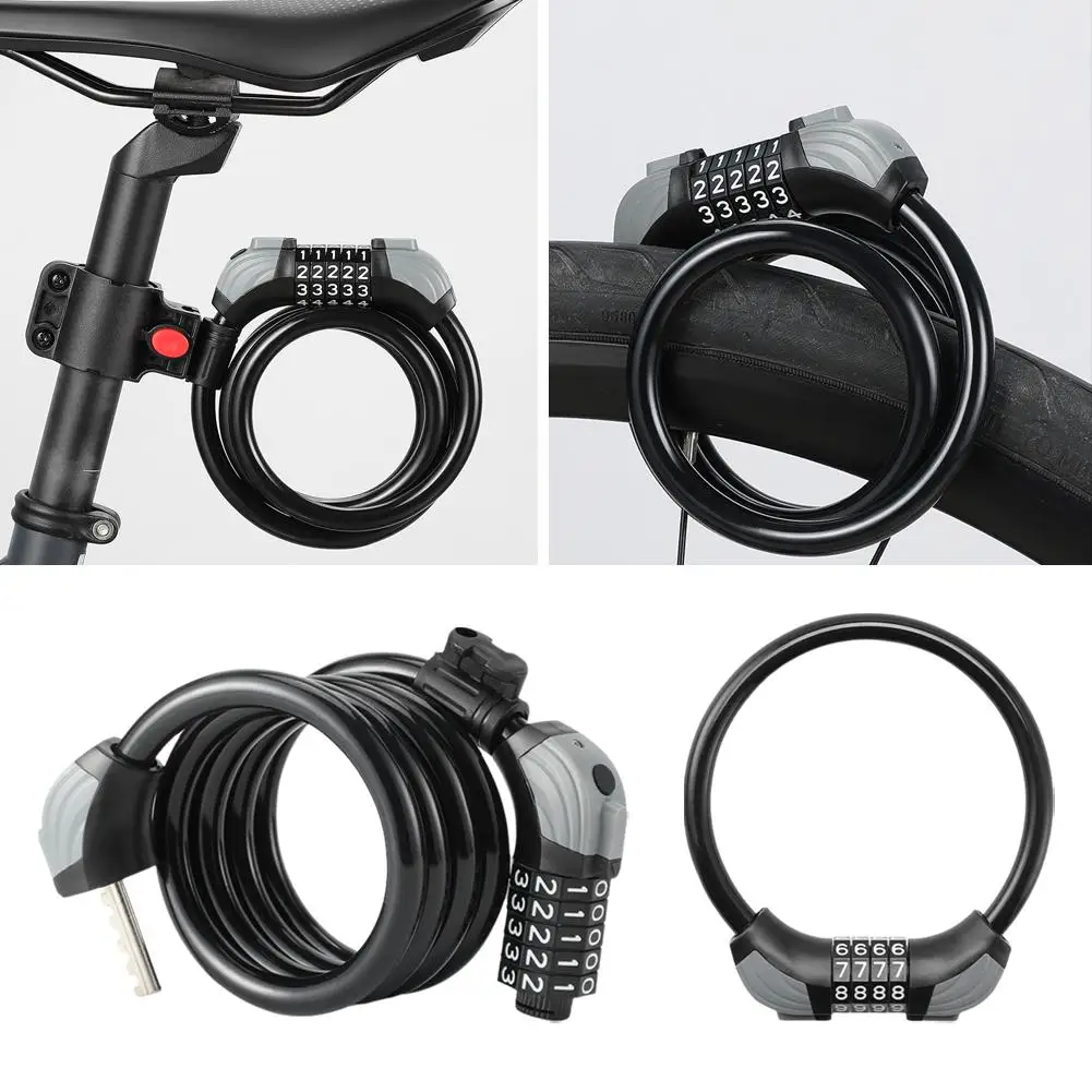 Motorcycle Bicycle Lock 5 Digit Code Cable Lock With Night Cable Light Password Bike Lock Security Steel Anti-theft I8r9