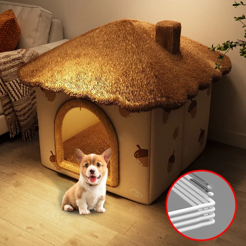 

Thermostatically heated dog kennel enclosed indoor winter insulation thickened detachable and washable cat kennel small and medi