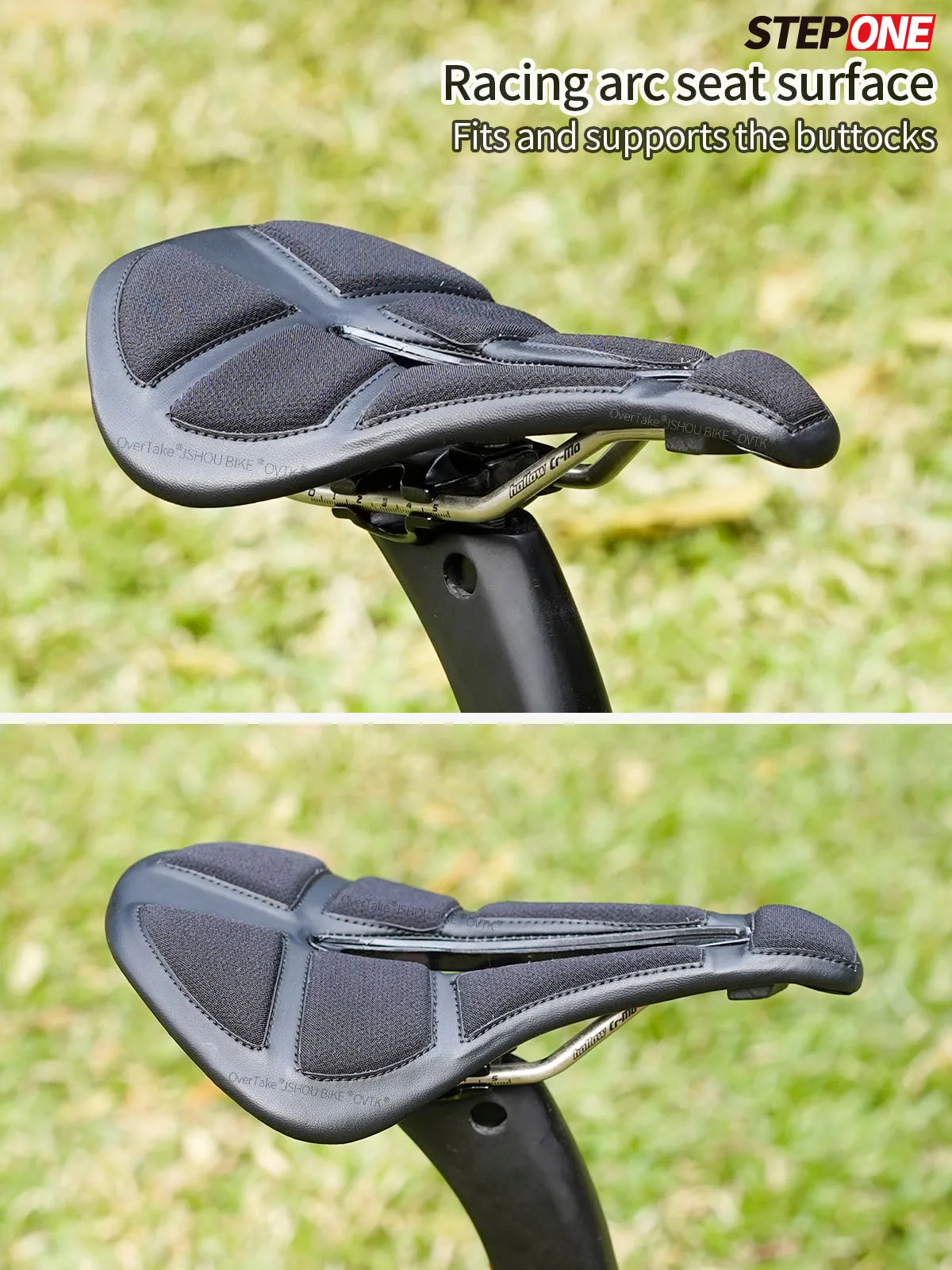 เบาะจักรยาน STEPONE รุ่น Ultralight Racing Hollow สำหรับจักรยานเสือภูเขาและจักรยานถนน รางคาร์บอน ทรงสั้น นั่งสบาย กว้างขึ้น อุปกรณ์เสริมสำหรับการปั่นจักรยาน