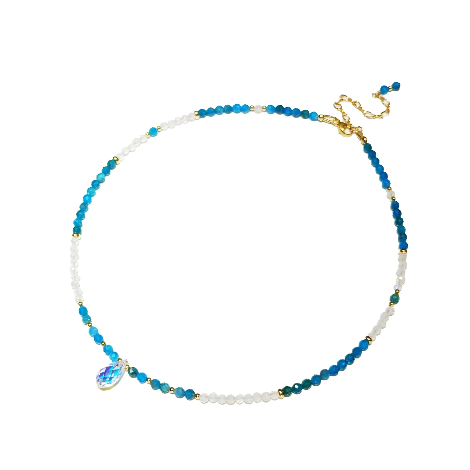 Lii Ji Natural Apatite 3mm Choker Blue Crystal Charm 14K Gold Filled Handmade Adjustable Necklace