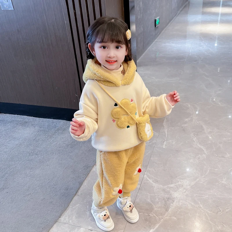 Baby Girls Autumn Winter Clothing Sets Children Warm Thickened Hooded Sweater Pants 2 Pcs Kids Casual Clothes Outfits Tracksuits