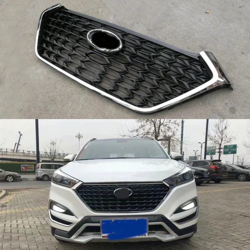 

Fit for Hyundai Tucson 2015-2018 RACING GRILLE GRILL FRONT MASK COVER GRILLS FOR MONDEO BLACK SILVER CAR STYLING Car accessories