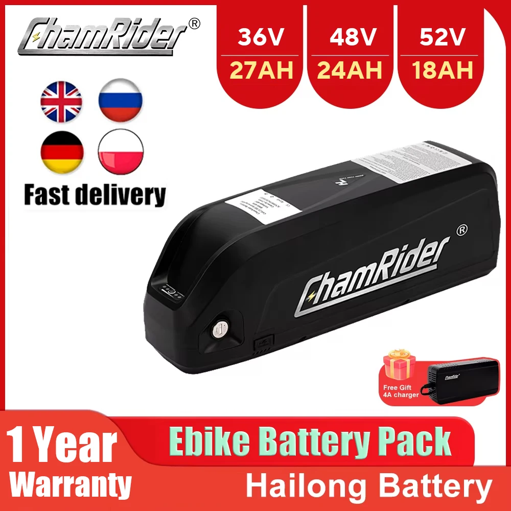 Batterie originale ChamRider 48V 20AH 52V Batterie de vélo électrique 36V Hailong Max 50A BMS 350W 500W 750W 1000W 1500W 21700 Cellules BBS02 BBS03