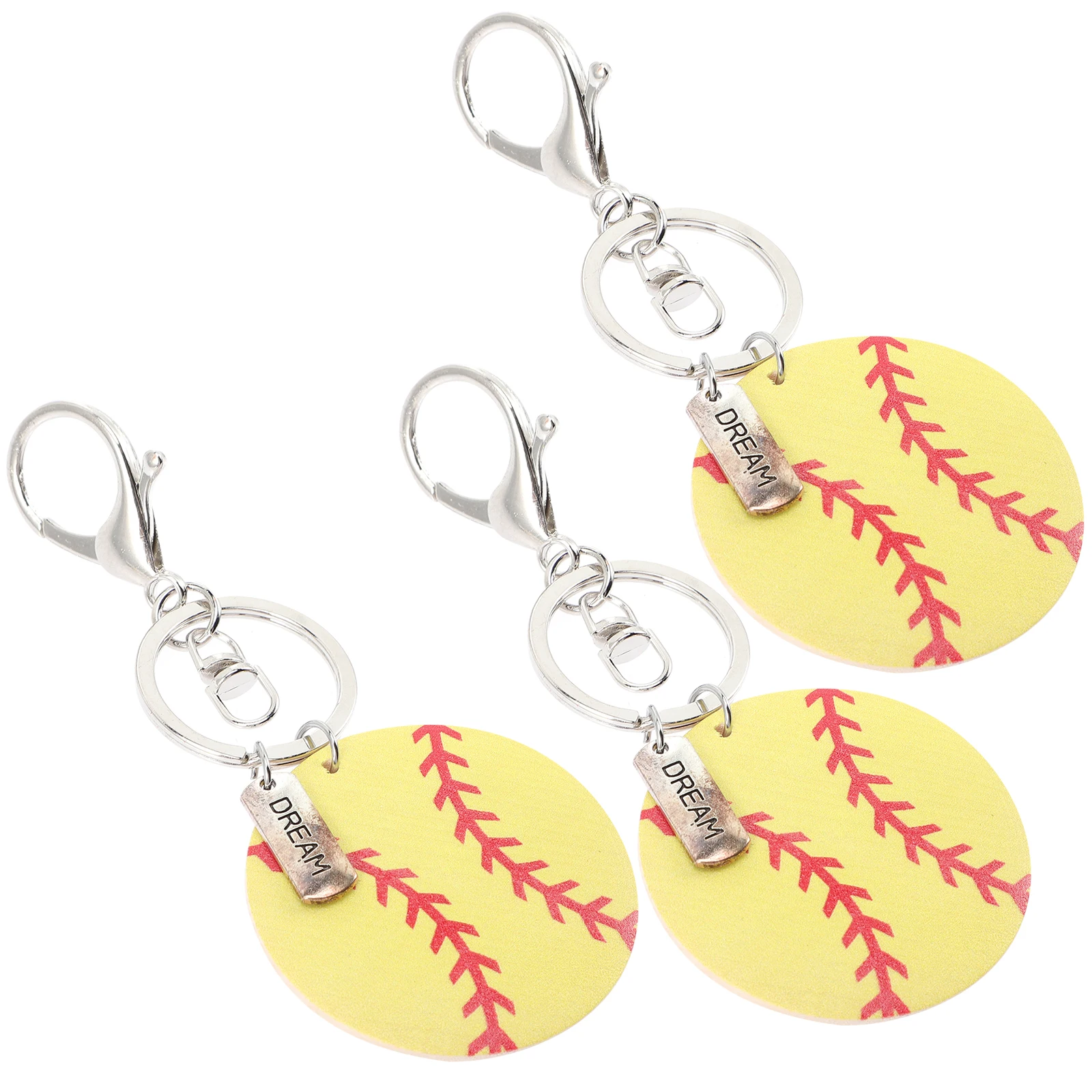 

3Pcs Softball Keychain Wooden Alloy Sports Key Rings Bag Hanging Decoration Softball Keychains Sports Gifts Key Rings