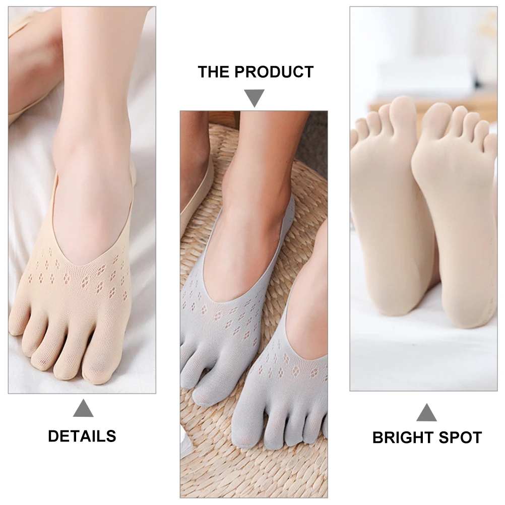 

5 Pairs Five Finger Toe Socks Women Breathable Non Slip Invisible Lightweight Comfortable Low Cut Socks 5 Colors