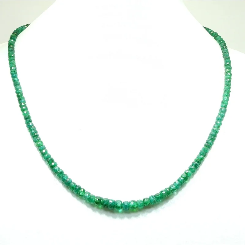 20inch Natural Green Beryl Faceted Rondelle Beads , 4-6mm, Silver Necklace.