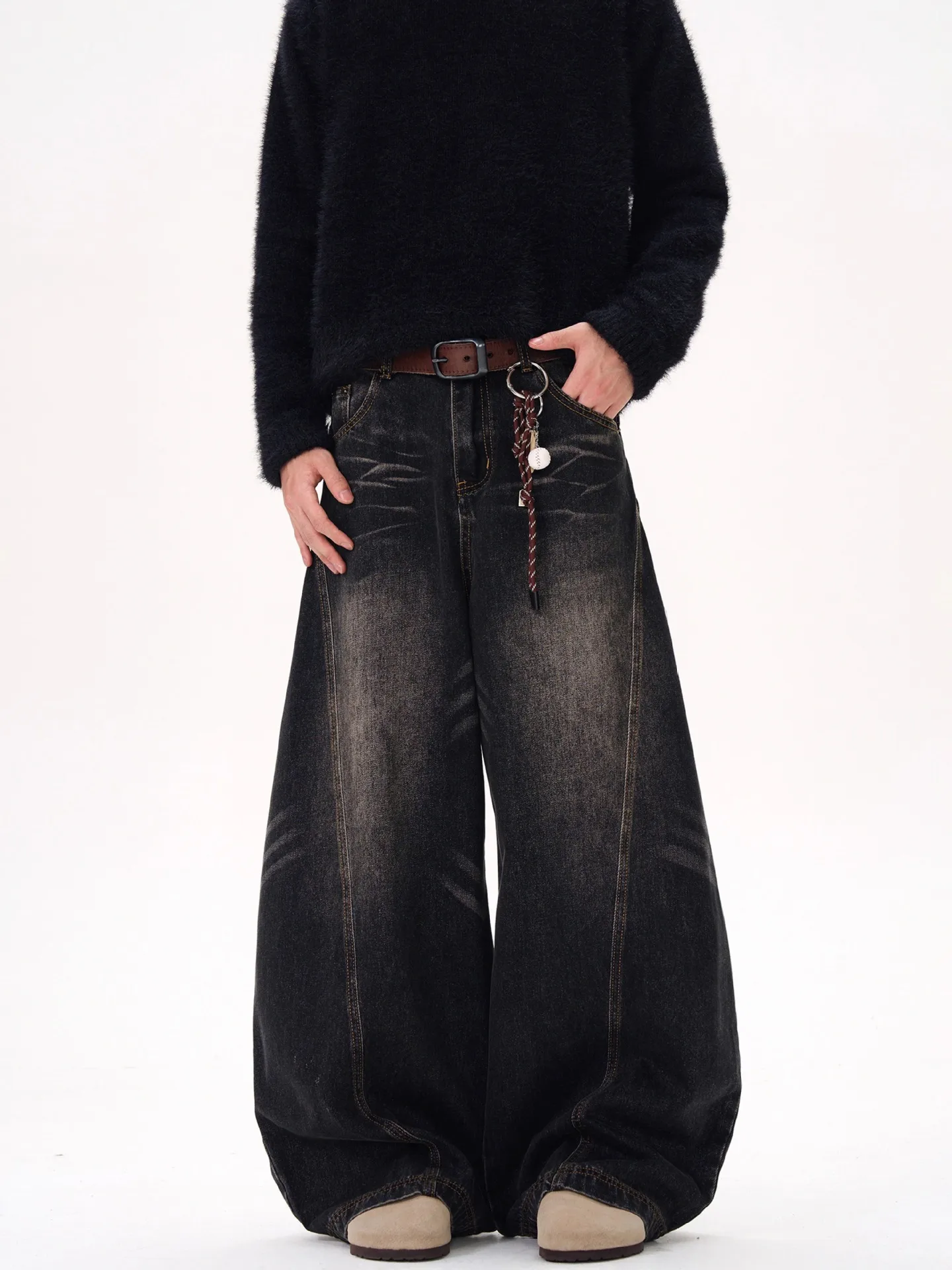 American Retro Washed Denim Jeans Unisex Straight Leg Loose Fit Sloping Wide Leg Couple Pants Trendy