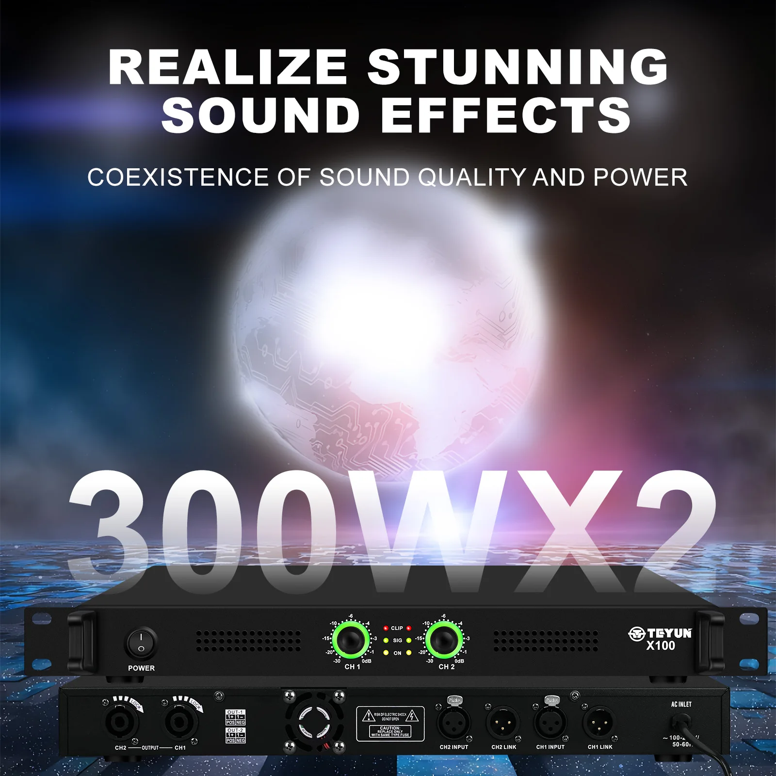 

Audio 2 Channel 4Ω 300W / 8Ω 150W Digital Power Amplifier 1U Karaoke Stage Audio Microphones Speaker AMP