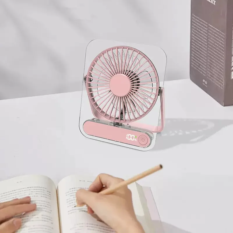 New Transparent Ultra-Thin Desktop Fan, Portable Rechargeable Wall Mount Fan with Digital Display, Quiet Cooling Fan for Office