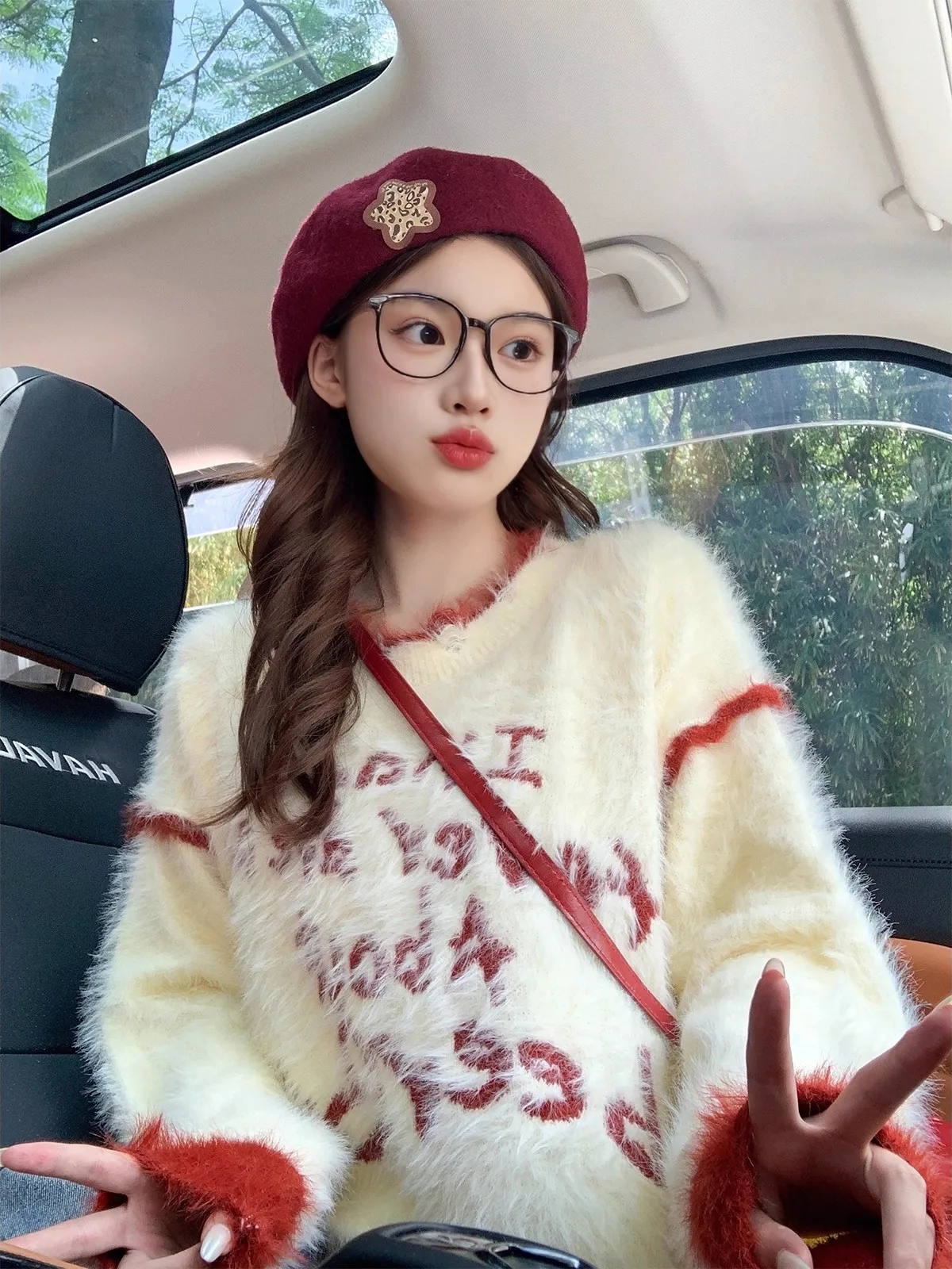 سترة نسائية محبوكة كبيرة الحجم من Thiened لون Blo نمط حروف ناعمة مريحة ريترو Sle طويلة Sve مستديرة Ne بلوفر #1