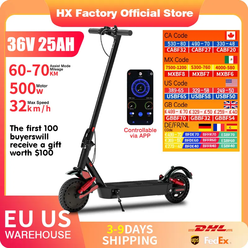 

HX D06 City e scooter 500W electric scooter 25AH Electric kick scooters foldable E Scooter 8.5inch APP Smart adult escooter