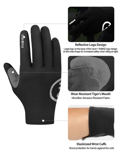 Imagen 2 del producto INBIKE-guantes térmicos de lana para ciclismo para hombre, guantes de invierno con dedos completos para bicicleta, pantalla táctil, antigolpes, equipo de bicicleta de montaña y carretera