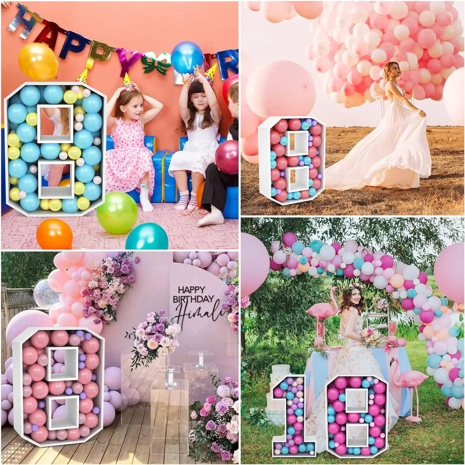 1pc 120 cm Balloon Marquee Frame KT Board 3D Filled Balloon Number 1Mosaic Frame Suitable For Birthday Party Anniversary Decor