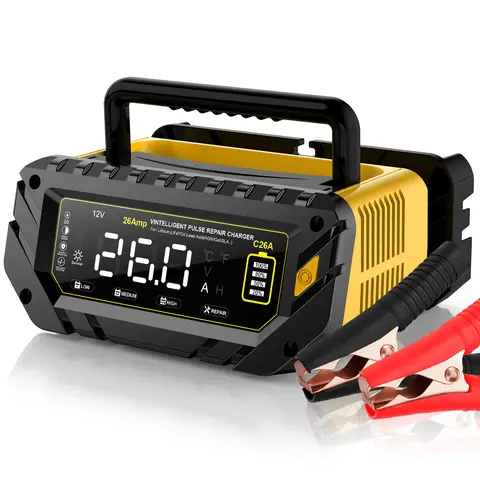 HTRC 6V/12V/24V Car Battery Charger 26A For Lithium LiFePO4 AGM GEL Lead-Acid Battery Motorcycle Charger Automatic Charging