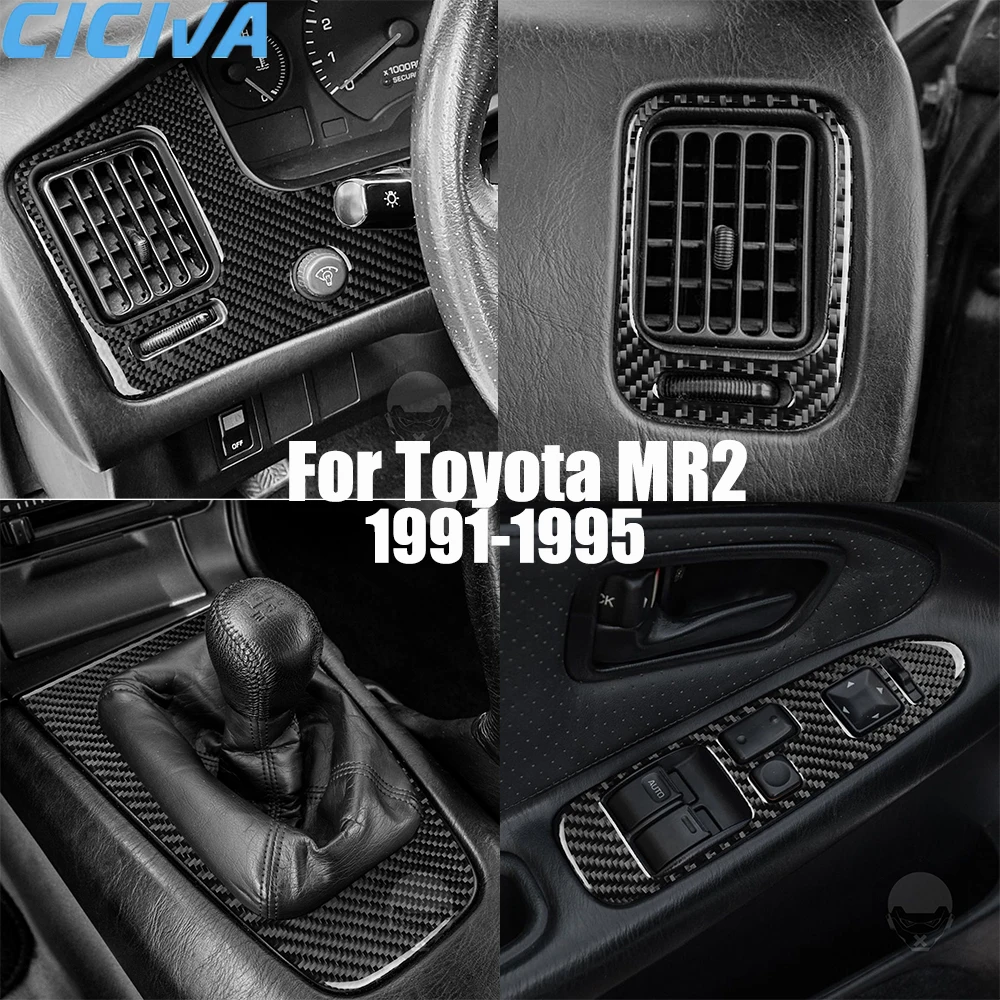 Accesorios de fibra de carbono Real para coche, embellecedor de cambio de marchas, cubierta decorativa, pegatina suave para Toyota MR2 SW20 1991 1992 1993 1994 1995