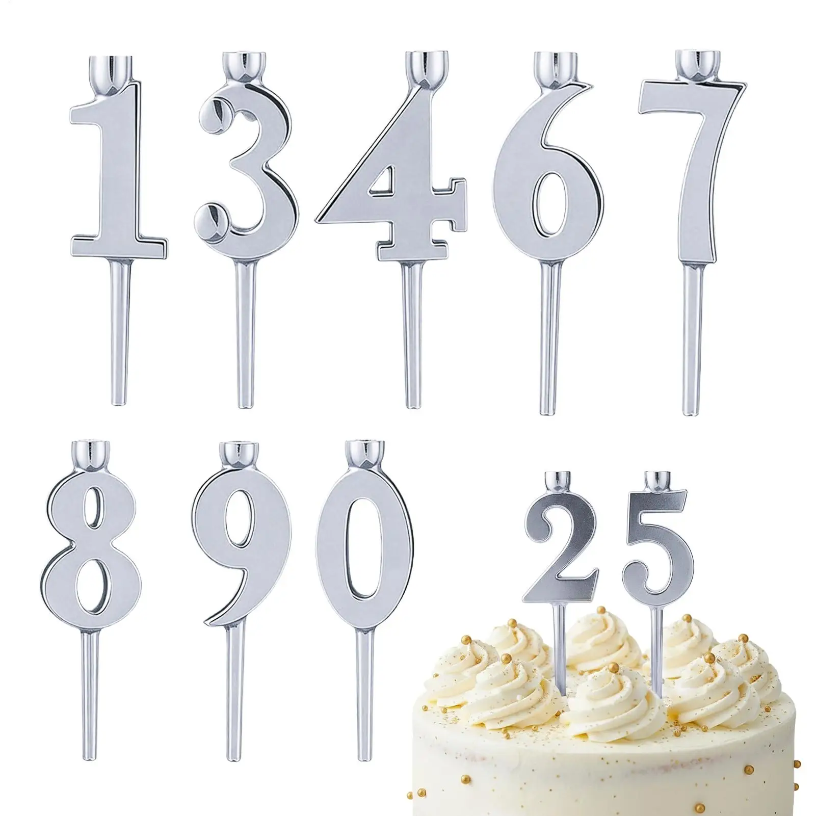 Zahlen-Kerzenhalter, 10 Stück, Zubehör für Abschlussfeiern, digitale Kuchen-Kerzenhalter für Partyplaner, Hobbybäcker, Einzelhandel