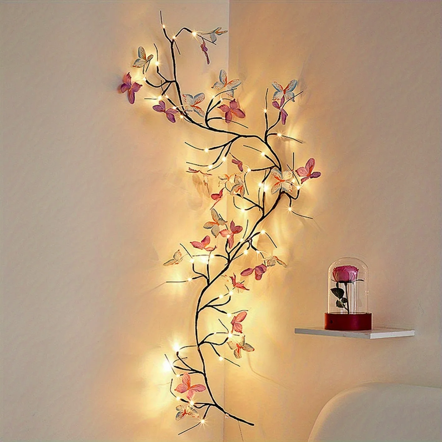1pc 30LED Enchanted Willow Vine Light With Butterfly USB Powered 8 Lighting Modes Indoor Outdoor Waterproof Vine Lights Suitable