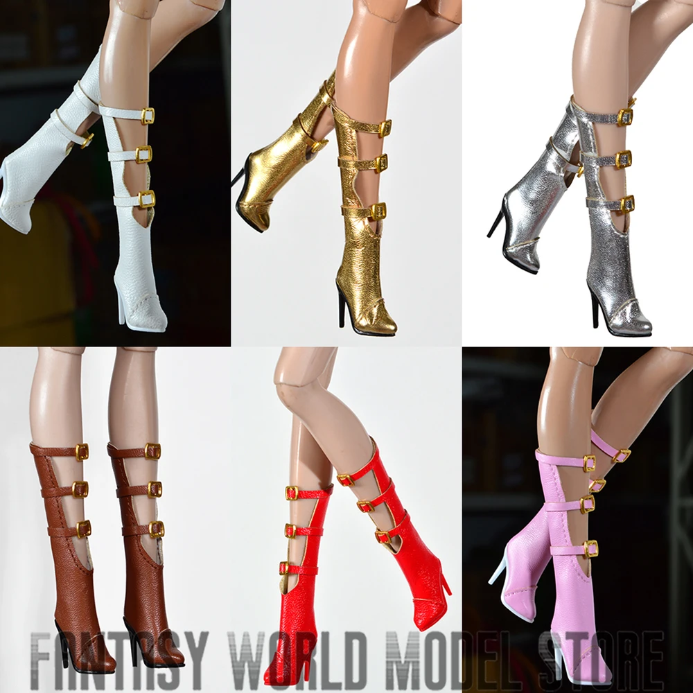 Botas de diseño hueco frontal de cuero para mujer, modelo de tacones altos finos, escala 18BX 1/6, ajuste de figura de acción FR2 de 12 ", juguete corporal